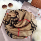 Wholesale of high-end scarves made of genuine silk and wool blended with new checkered scarves for women in autumn and winter, K