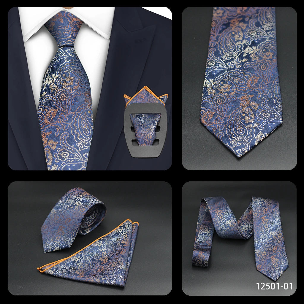 Luxury 7CM Mens Necktie Paisley Ties For Man Groomsman Jacquard Woven Gold Orange Color Neck Tie Business Party