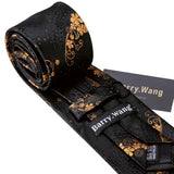 Barry.Wang Flower Silk Men Tie Hankerchief Cufflink Set Plum Blossom Rose Spiraea Necktie Cravat for Male Wedding Party Business