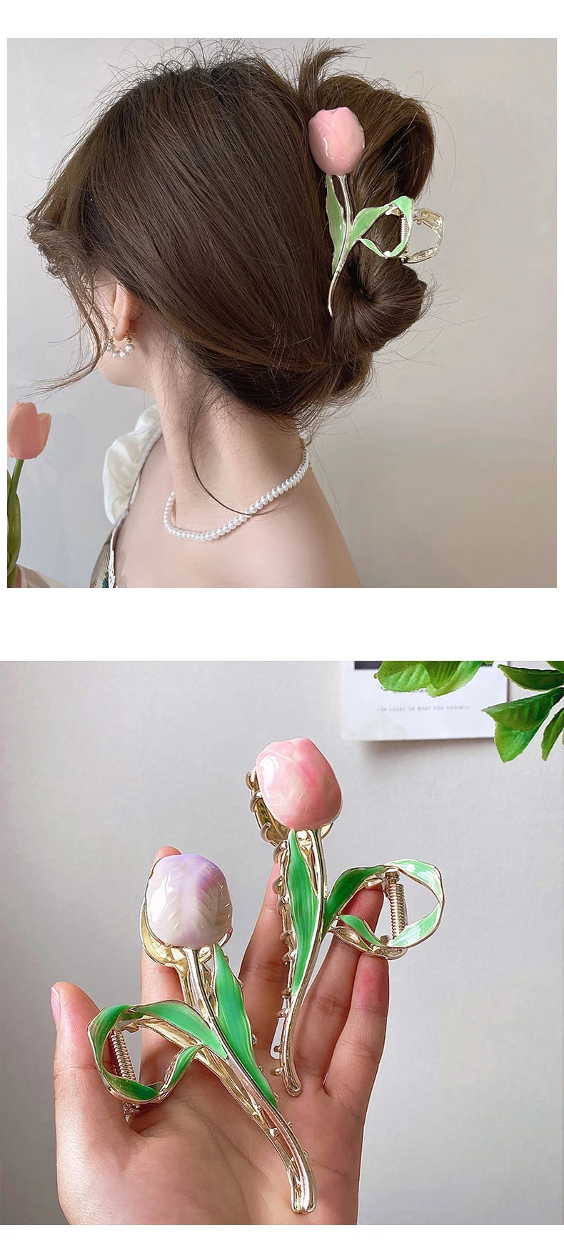 New Tulip Hair Claw Flower grace Shark Clip Headdress Vintage Ponytail Claw Clip Trendy sweet HAIR CLIP FOR GIRL Hair Jewelry