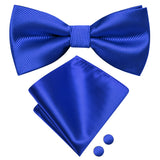 Dropshipping Solid Silk Mens Bow Tie Hanky Cufflinks Set Pre-tied Butterfly Knot Bowtie Wholesale for Male Wedding Business