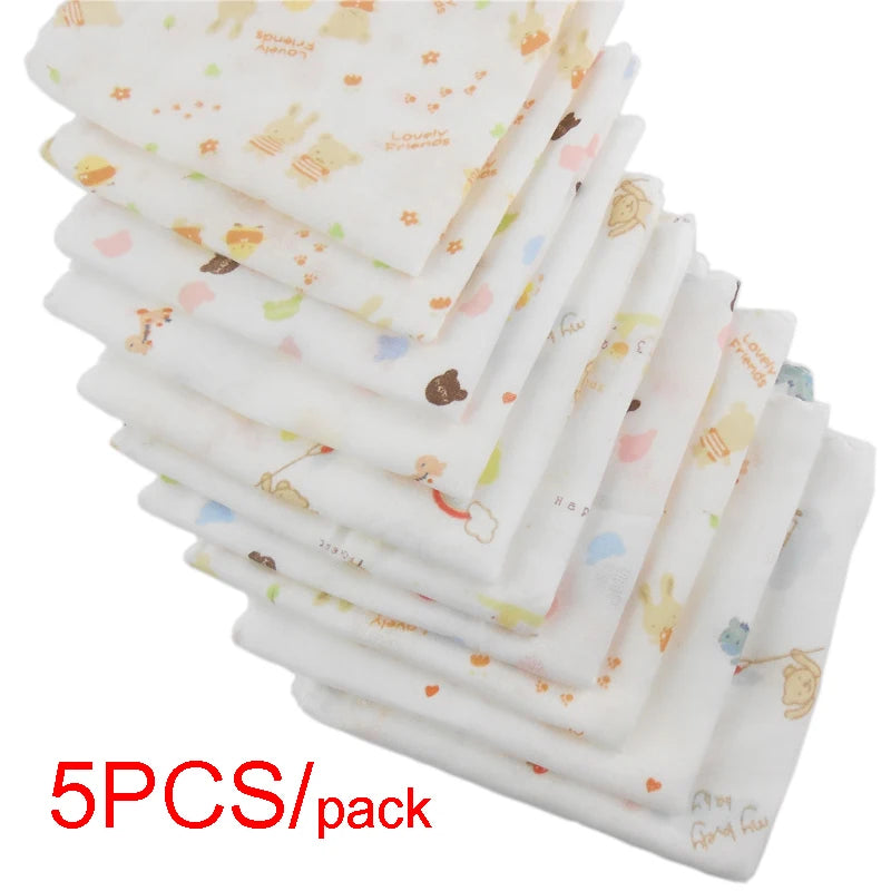 5pcs Pack 31*31cm 100% Cotton Gauze Cartoon Newborn Infant Baby Face Hand Bathing Towel Bibs Feeding Handkerchief Square Towels