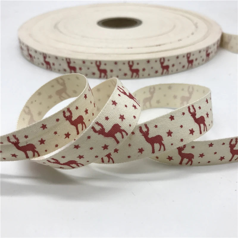 5 Yards/lot 15mm Cotton Ribbon Handmade Design Printed Cotton Ribbons For Wedding Christmas Decoration DIY Sewing Fabric