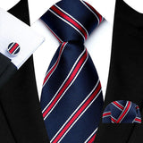 3Pcs Striped Ties Set Necktie and Pocket Square Cufflinks Sets Trendy Repp Graphic Woven Formal Business Necktie for Men