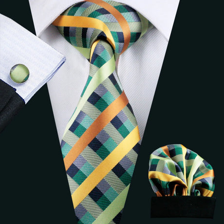 Fashion Luxury Green Silk Tie For Men Casual Formal Wedding Geometric Tie Barry.Wang NeckTies Hanky Cufflinks Set Business Gift