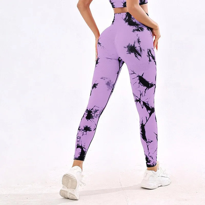 Tie-dye yoga clothing set, sports bra, intimates, yoga pants, non-falling sports tights, peach butt lifting line