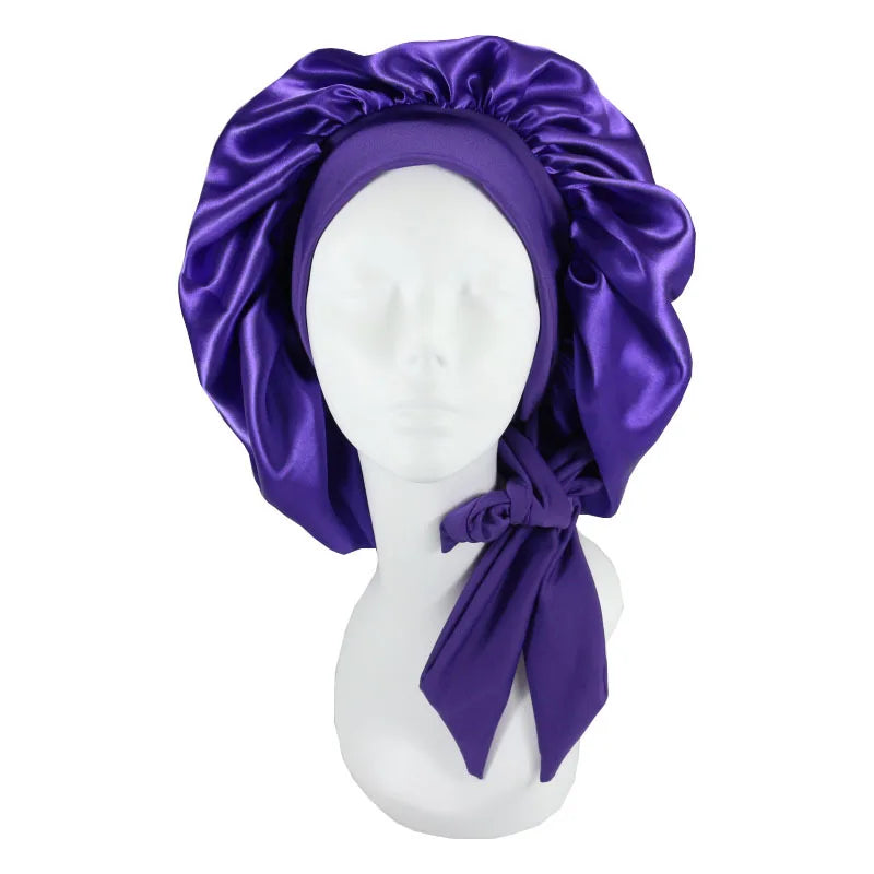 Women Big Size  Satin Cap for Sleeping Hat Night Sleep Cap Hair Care Silk Bonet Stain Hair Cap for Women Curly Springy Hair