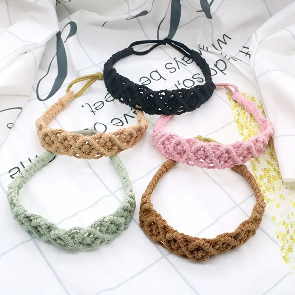 Braided Rope Headwrap Small Daisy Elastic Hair Band Turban Women Hair Scarf Crochet Bandana Macrame Hair Band Bohemian Headband