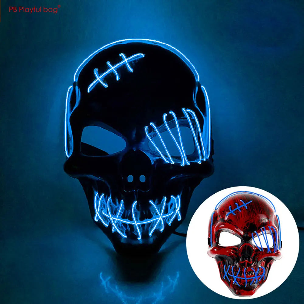 One-Eyed Pirate Skull LED Glow Mask Halloween Party Cosplay Props Prank Toy Cold Light Horror Ghost AC188