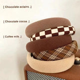 Fashion Vintage Elastic Hair Band Lattice Print Sponge Headband Womens Girl Wide Side Hairband Hair Hoop Female Hair Accessories