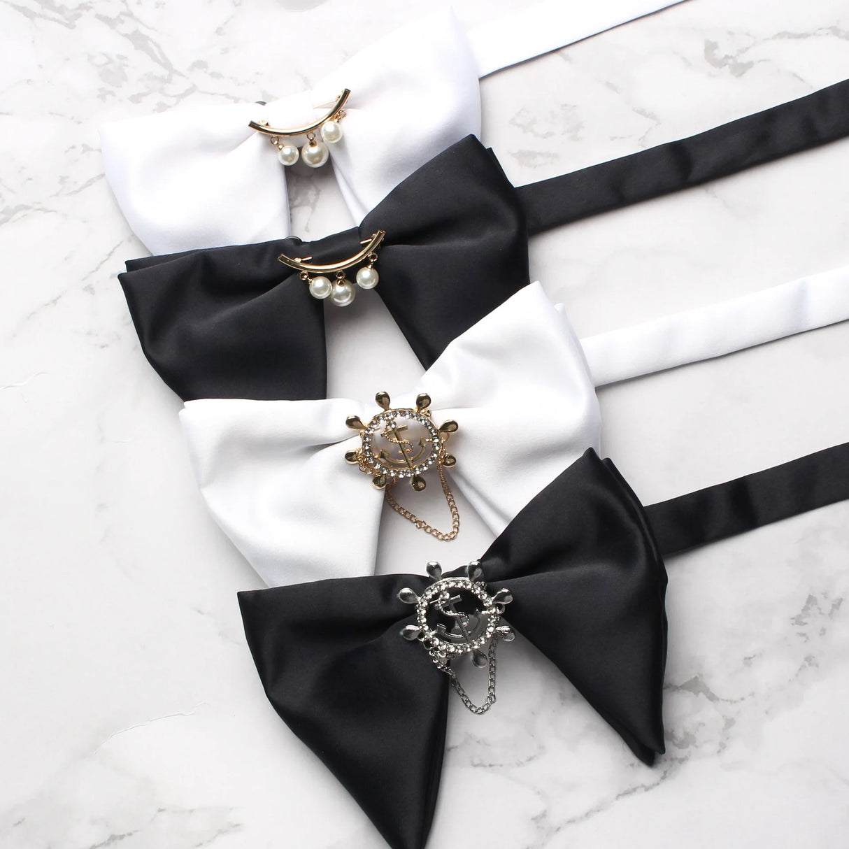 New Mans Black Bow Luxurious Polyester Horn Bow Tie With Pearl Chain Brooch For Bussiness Wedding Party Tuxedo Accessories Ties