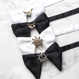New Mans Black Bow Luxurious Polyester Horn Bow Tie With Pearl Chain Brooch For Bussiness Wedding Party Tuxedo Accessories Ties