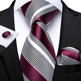 Luxury Blue Striped Polyester Ties for Men 8cm Width Wedding Business Prom Necktie Pocket Square Cufflinks Gift Men Accessories