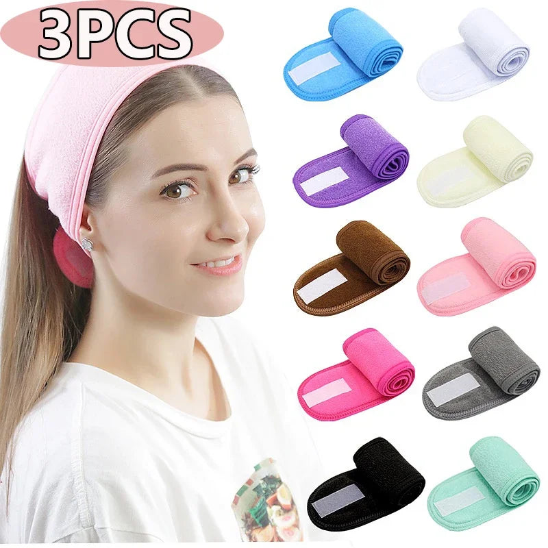 3pcs Women Soft Toweling Headbands Adjustable Sports Hairband Yoga Spa Bath Shower Wash Face Make Up Skincare Wide Head Band