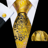 Black Gold Pink Men Wedding Neck Tie Silm Floral Silk Necktie Jacquard Pocket Square Cufflinks Sets Business Party Barry.Wang