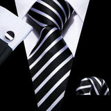 Fashion Mens Ties Set Silk Gray Black Silver White Striped Plaid Solid Paisley Floral Neck Tie Hankderchief Cufflinks Barry·Wang