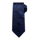 Elegant Blue Floral Paisley Men's 8cm Silk Tie Set with Pocket Square Cufflinks Business Suits Accessories Groom Wedding Cravat