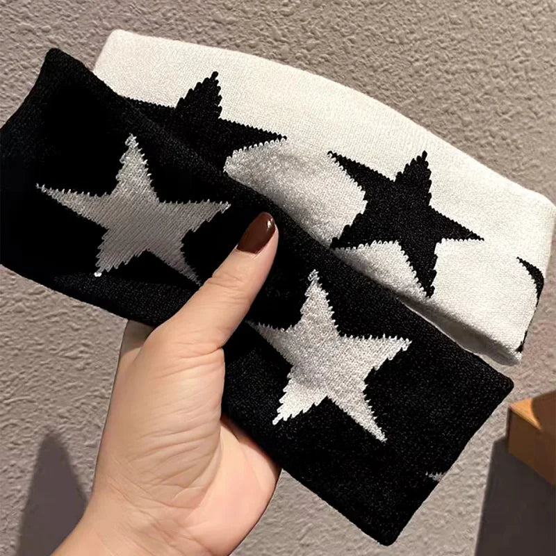 Star Embroidery Sports Headband for Running, Cycling, Yoga | Black Headbands for Women No Slip Soft Hair Accessories