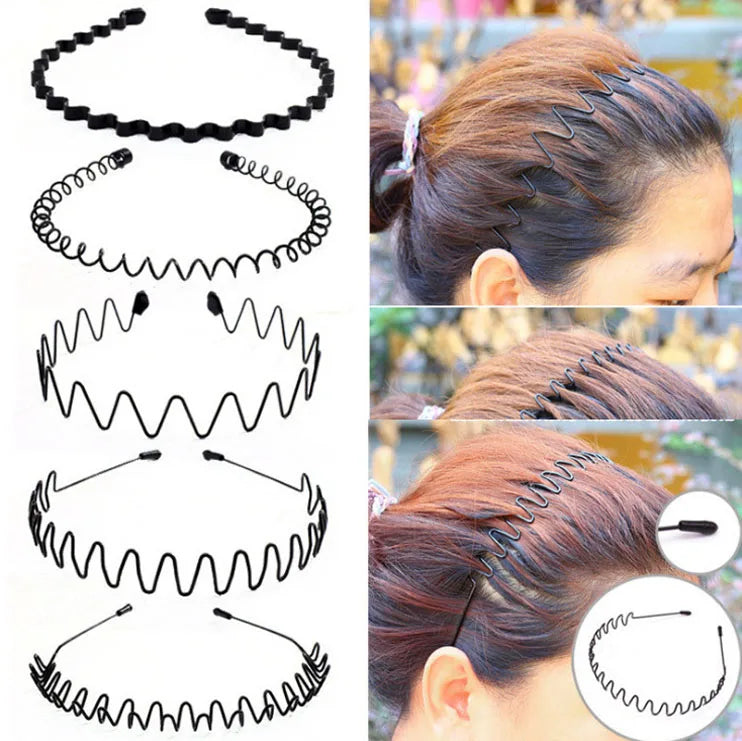 Black Metal Wavy Headband Men Women's Hair Band Head Hoops Bands Headwear Sport Headbands Hairband Bangs Holder Hair Accessories