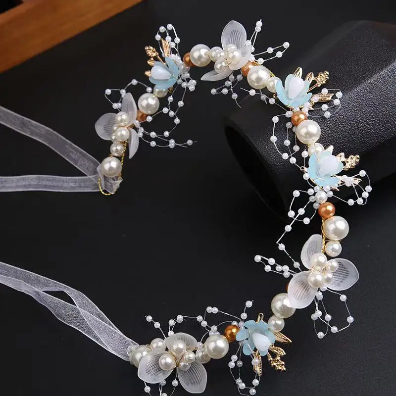Elegant Girls Headband Lmitated Pearl Hair Headdress Baby Girls Flower Wreath Bride Garland Head Hoop Wedding Headbands Hair