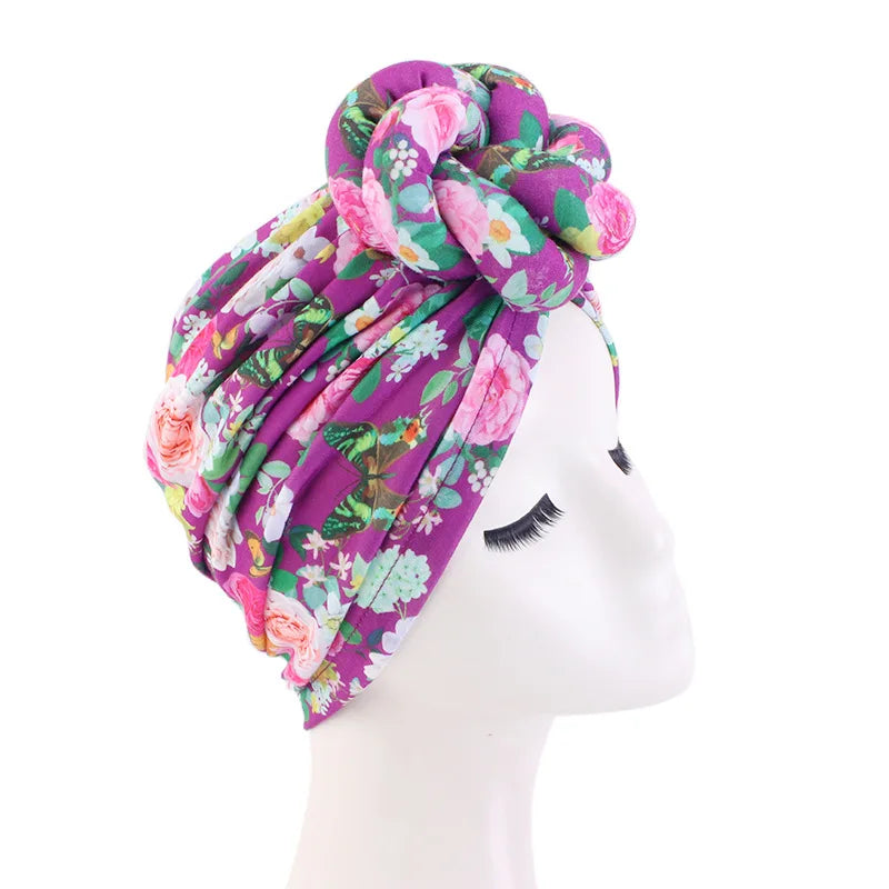 African Print Turban for Women New Fashion Pre-Made Top Knot Head Wraps Flower Stretch Hijab Ladies Party Wedding Headdress
