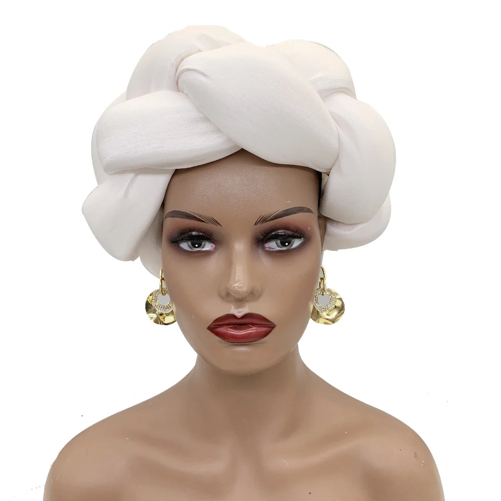 Exaggerated Big Braid Head Band African Raw Silk Turban Cap for Women Nigeria Wedding Party Headpiece Female Headband