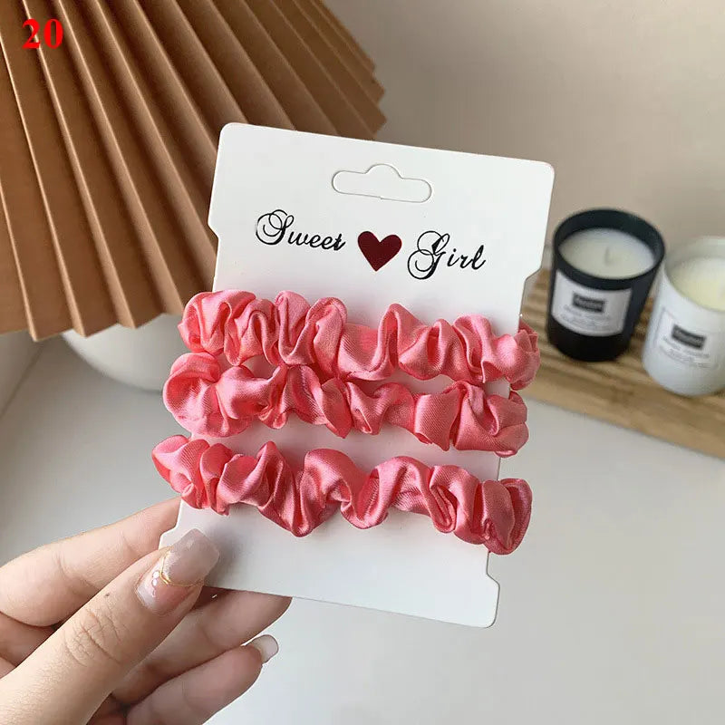 3Pcs/Set Silky Hair Scrunchies Ponytail Holders Elastics Hair Ties For Women Silk Satin Solid Color Hair Rope Hair Accessories