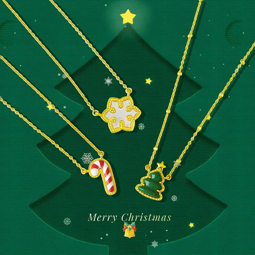VKVVA Fashion Jewelry Candy Cane Christmas Tree Snowflake Short Pendant Necklace for Women Unique Gifts