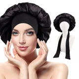 Women Shower Cap Sleeping Satin Bonnet Lace-up Bow Waterproof Women Braids Curly Night Hat Beauty Parlor Cap Salon Hat