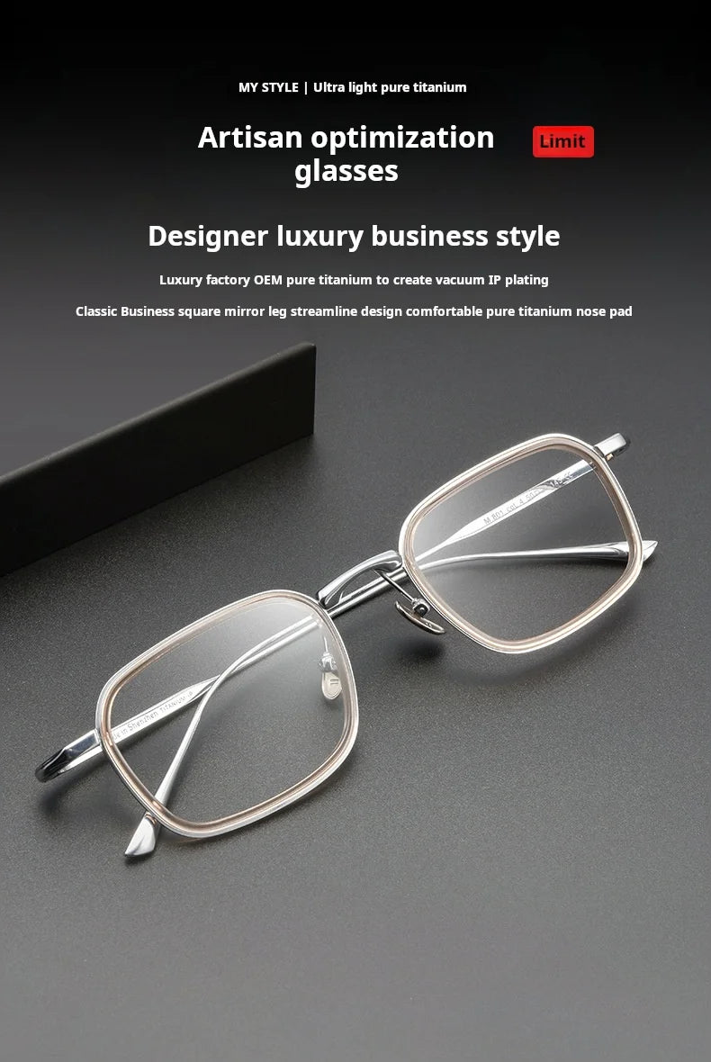 TFTB Retro All Pure Titanium Men's Glasses Luxury Square Small Framework Ultralight Optical Prescription Eyeglasses Frame 142mm