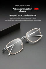 TFTB Retro All Pure Titanium Men's Glasses Luxury Square Small Framework Ultralight Optical Prescription Eyeglasses Frame 142mm