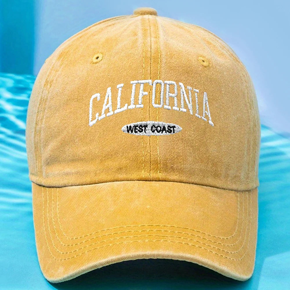 Fashionable Versatile Washed Letters Solid Color Embroidered Baseball Cap For Men Wide Brimmed Casual Sports Cap For Women