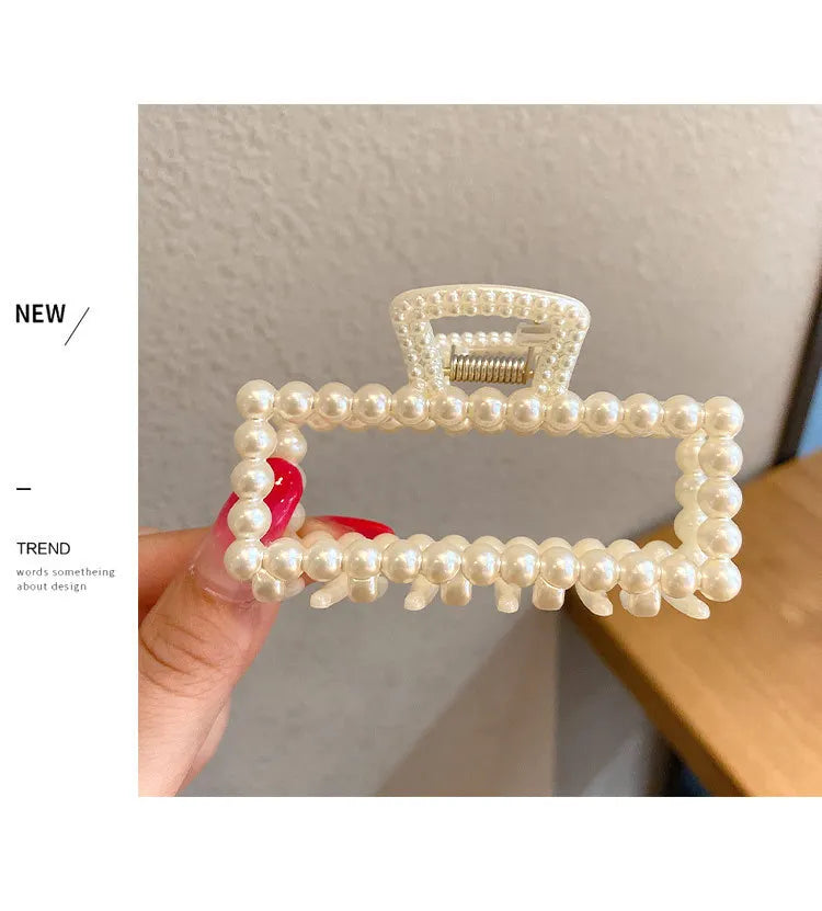 5pcs/set Korean Imitation Pearl Hairpins Geometric Hair Claws Bath Large Catch Clip Shark Clip Back Head Women Hair Accessories