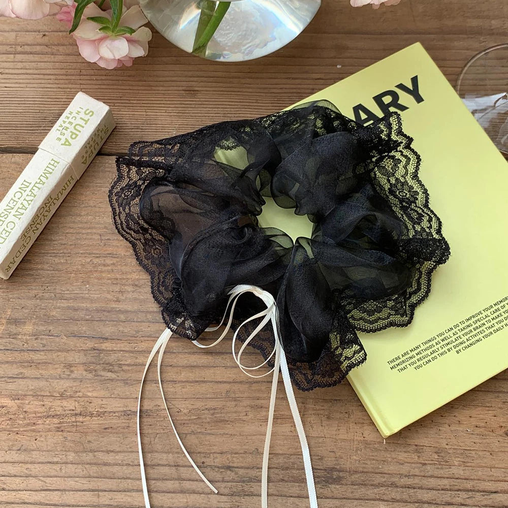 Lace Scrunchies Bowknot Ribbon Elastic Hair Bands Hair Rope Ties Hair Accessories Ponytail Holder Hair Ring INS Hair Accessories