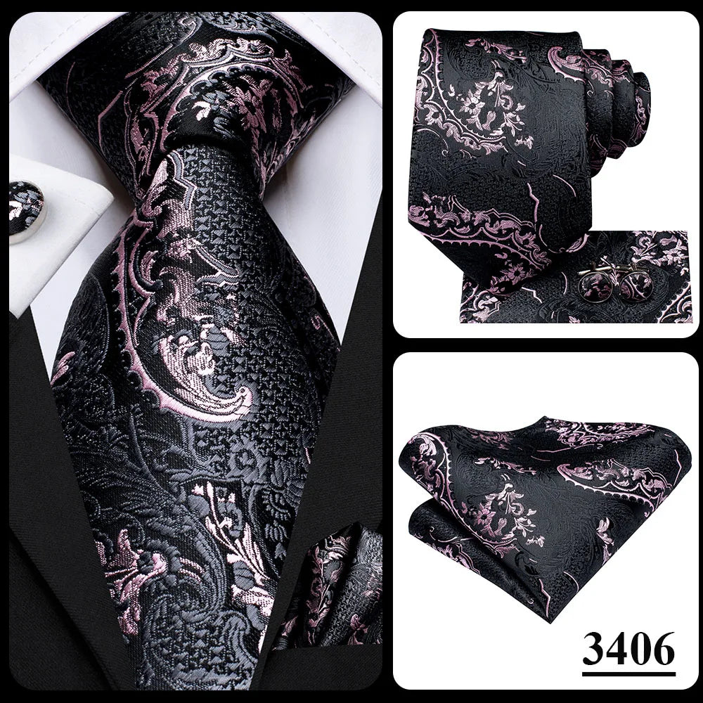 Hi-Tie Solid Rose Pink Coral Paisley Mens Silk Wedding Tie Fashion Design Necktie For Men Quality Hanky Cufflink Business Party