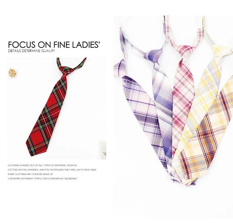 Lazy JK Ties Women Plaid Neck Tie Girls Japanese Style for Jk Uniform Cute Necktie Plaid Uniform School Accessories