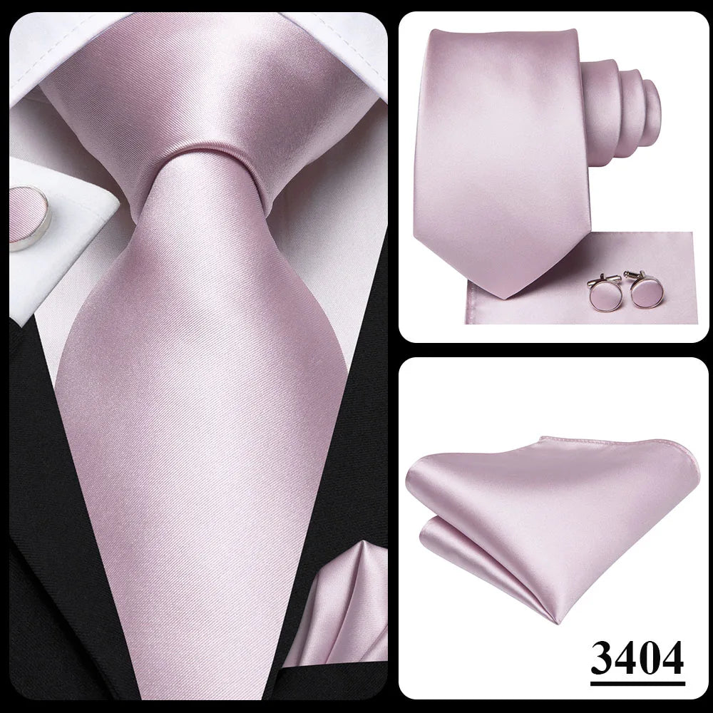 Hi-Tie Designer Dusty Pink Solid Silk Wedding Tie For Men Hankerchief Cufflink Set Gift Men Necktie Fashion Business Party