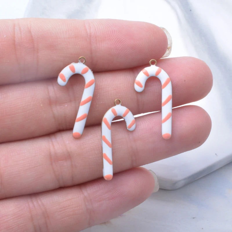 20pcs Copper Both Side Enamelled Christmas Crutches Charms Colorful Candy Cane Pendant DIY Earring Necklace Bracelet Accessories