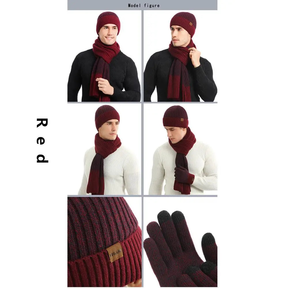 Women and Men Warm suit Knitted Neck Warmer Touch Screen Gloves Hat Scarf Gloves Set Winter Warm Beanie Cap Thick woolen hat