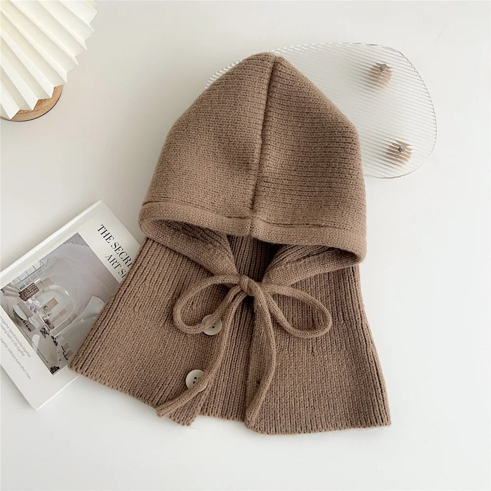 Winter Balaclava Hats For Men&Women Unisex Knitted Hooded Caps Outdoor Warmer Drawstring Hats One-Piece Neck Collar Beanies Cap