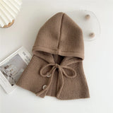 Winter Balaclava Hats For Men&Women Unisex Knitted Hooded Caps Outdoor Warmer Drawstring Hats One-Piece Neck Collar Beanies Cap