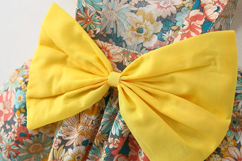 2Piece Sets Summer Toddler Girl Clothes Korean Fashion Flowers Cute Bow Sleeveless Princess Baby Dresses+Sunhat Kids Dress BC136