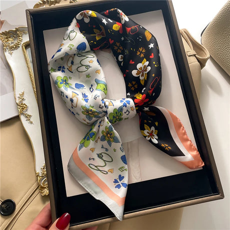 Luxury 70cm Silk Satin Square Scarf for Women Print Neckerchief Hijab Foulard Female Head Tie Shawl Wraps Bandana Echarpe New