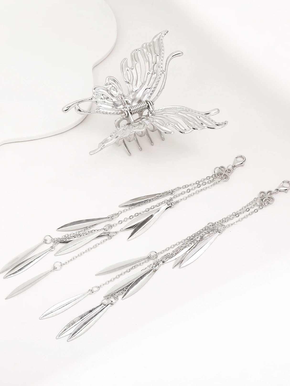 Clearance_1 Pcs Butterfly Clips Hair Silver Hair Barrettes Fluttering Tassel Hair Accessories,Non Slip Cute Hair Claw Clip for W