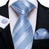 2023 New Blue Ties for Men Luxury Paisley Striped Check Silk Polyester Men's Wedding Party Necktie Accessories Handkerchief Gift