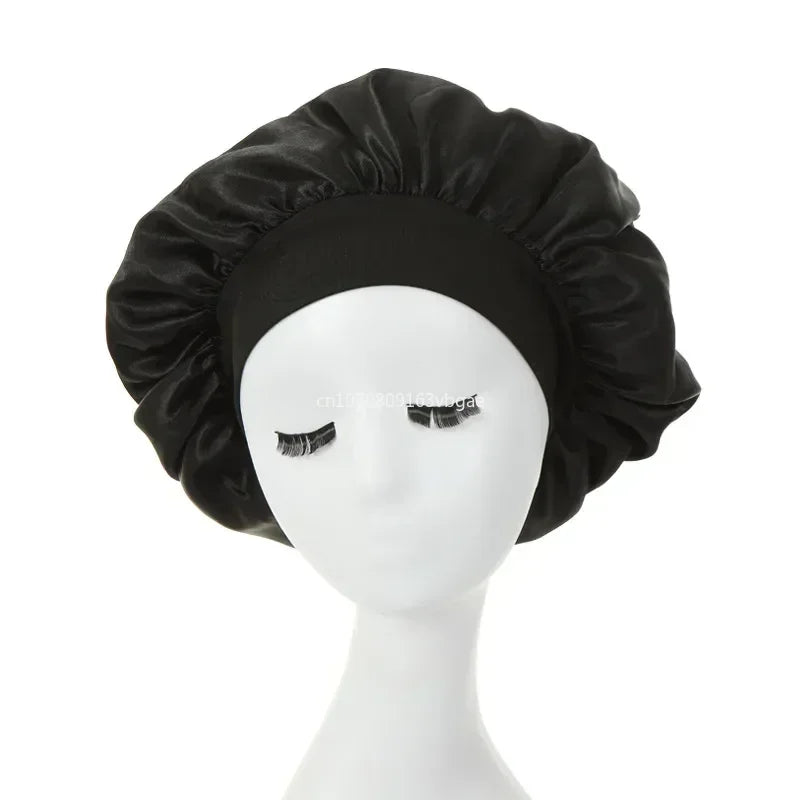 1PC Satin Sleeping Hat Night Sleep Hair Care Bonnet Nightcap Extra Satin Silky Shower Caps Sleep Cap with Premium Elastic Band