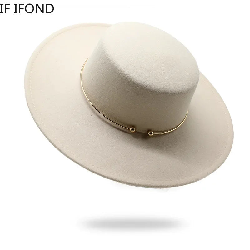 French Style 10CM Wide Brim Derby Top Hat Socialite Wind Hepburn Wind Wool Felt Fedoras Hat Elegant Wedding Dress Hat