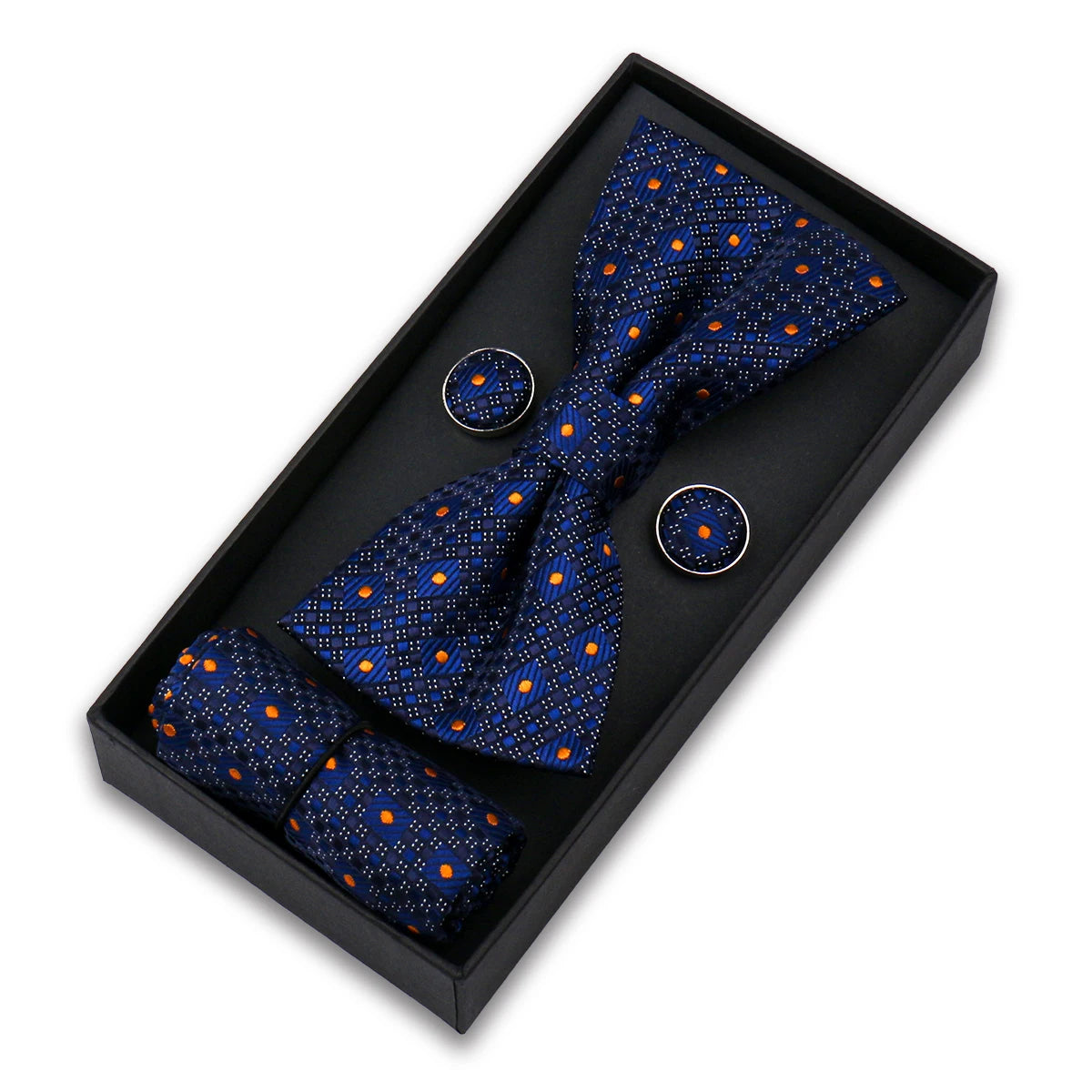 Bowtie Set For Men Gift Box Business Fashion Red Bow Tie Pocket Square Cufflinks Set Bowtie 3pcs For Wedding Hanky Cravatas Neck