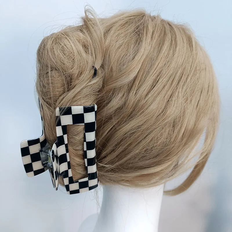 Clearance_Black White Checkered Rectangle Hair Claw Clips For Women Girls Fashion Hair Clips For Styling Claw Clamps Hair Access