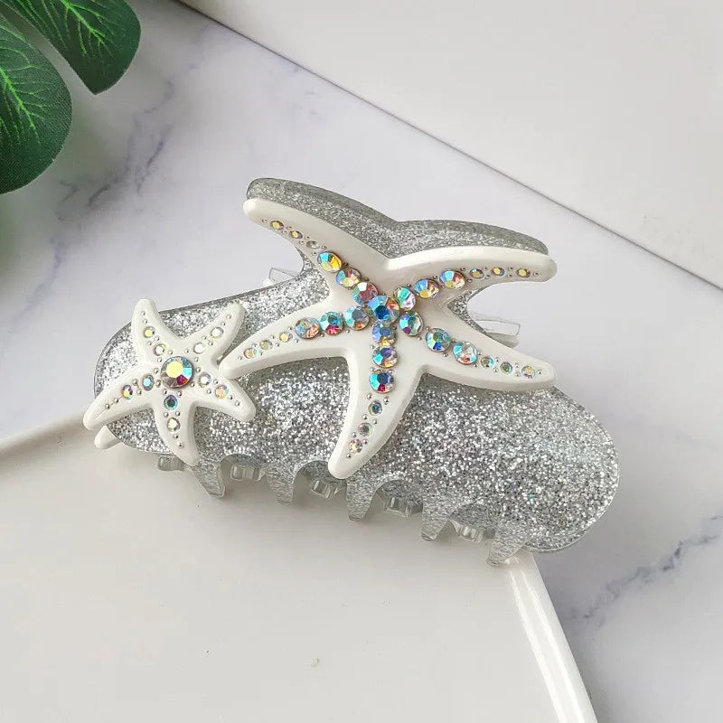 YHJ Starfish Hair Claw for Women Rhinestone Acetate Claw Clip Vacation Jewelry Hair Clip Trendy Claw Clips Hair Accessories